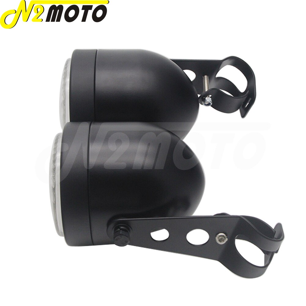 Chrome Amber Motorcycle Retro Twin Headlight Holder Fork Double Dual Head Lamp For Harley Dyna Bobber Chopper Cafe Racer Custom