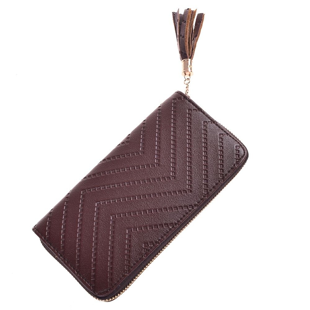 Mode Vrouwen Lady Lederen Kaarthouder Lange Portemonnee Clutch Checkbook Tassel Handtas Portemonnee: brown