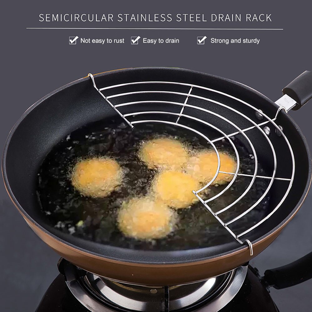 1 pcs S/L Semi-circular Oil Drain Rack Kitchen Frying Pan French Fries Fried Chicken Leg Meatballs Cooking Oil Filter Holder