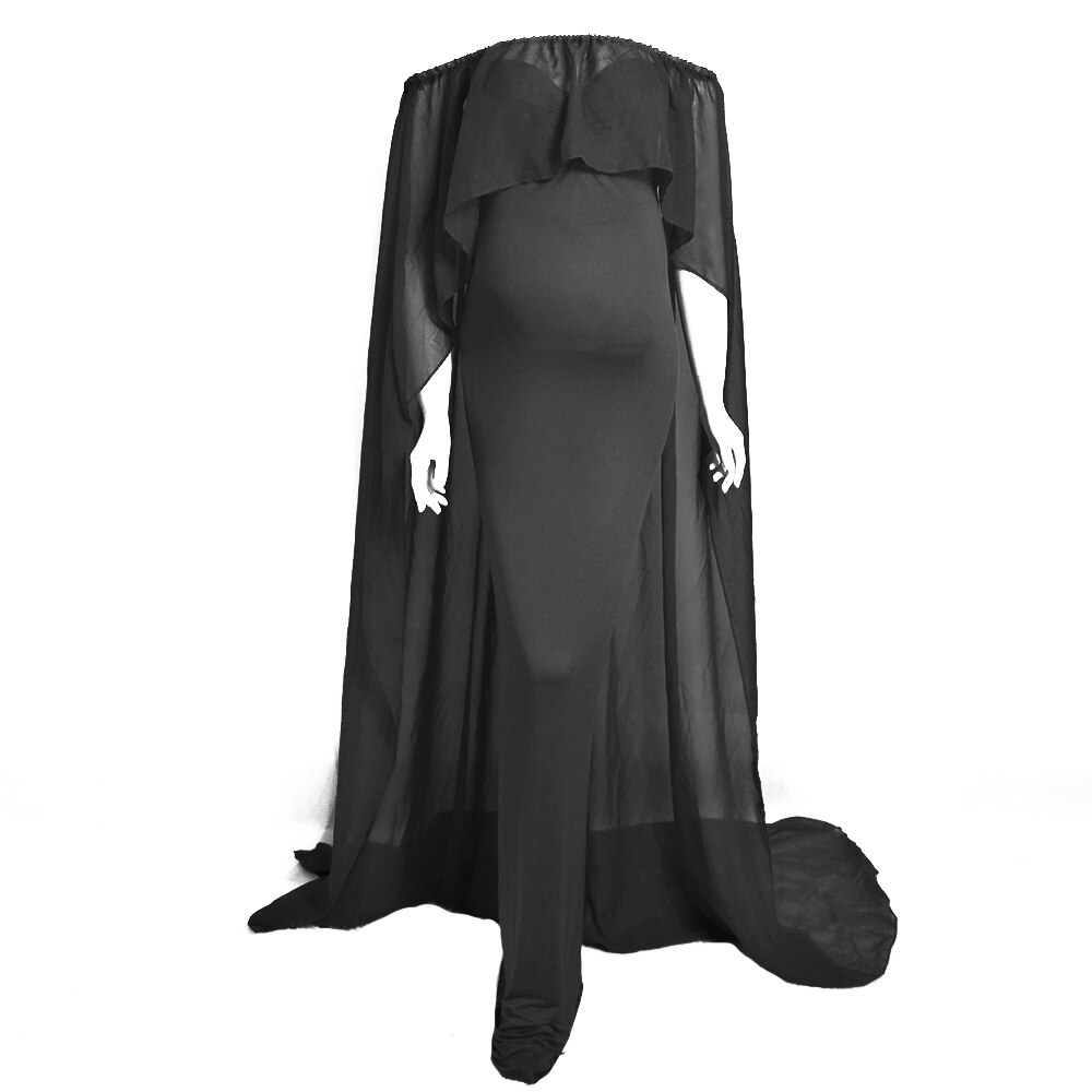 Barsel maxikjoler gravid tøj skinnende bælte barsel tøj lang kjole til gravide fotografering rekvisitter: Sort sæt