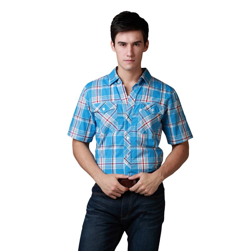 Mannen shirt korte mouw check plaid 100% Katoen vintage gewassen zachte Europese maat Item s s: 2012s / L