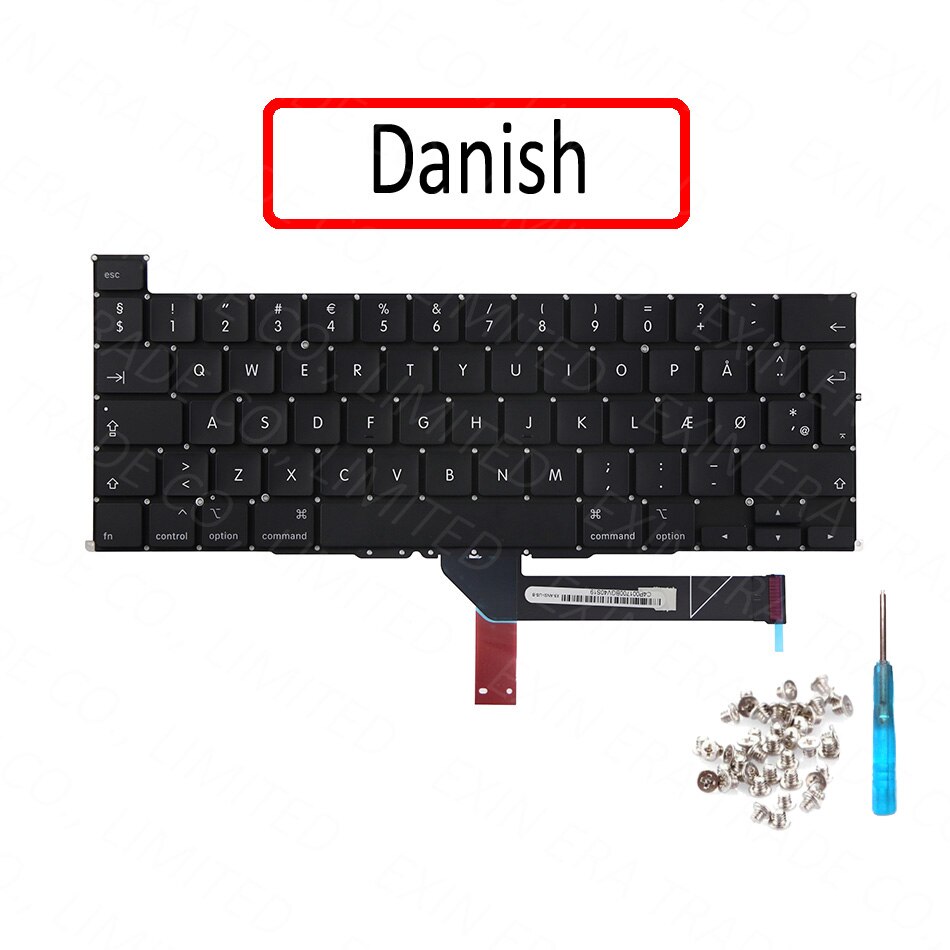 teclado A2141 EU UK US inglés FR francés ruso español alemán italiano danés para MacBook Pro Retina 16 "A2141 año: Danish