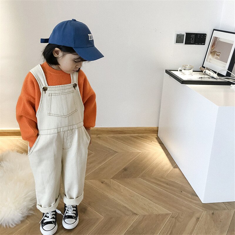 Kinderen Denim Overalls Jongens Meisjes Pure Kleur Jumpsuit Mode Lente Herfst Alle-Match Overalls Kids Kleding