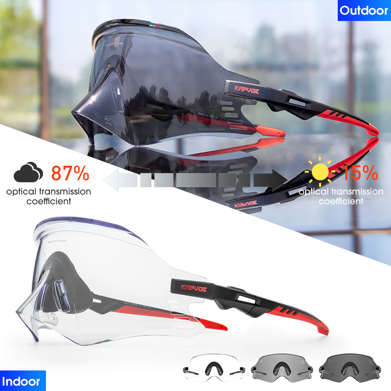 Kapvoe-Photochromic Sports Sunglasses for Man Road MTB Bicycle Glasses Riding Goggle Sports Eyewear Bike Women Cycling Glasses: Blue