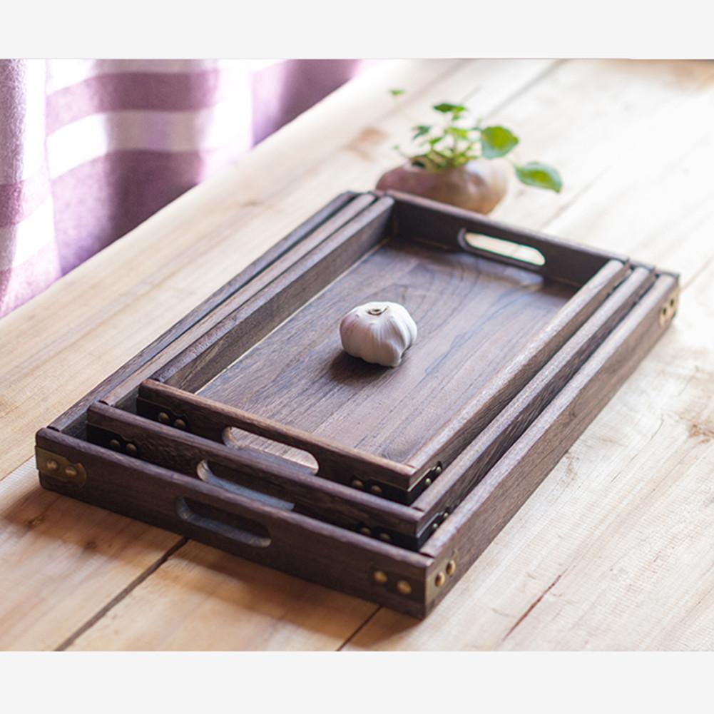 Rectangular Solid Wooden Tea Tray Tableware Dinner Breakfast Holder Tray for Home Hotel