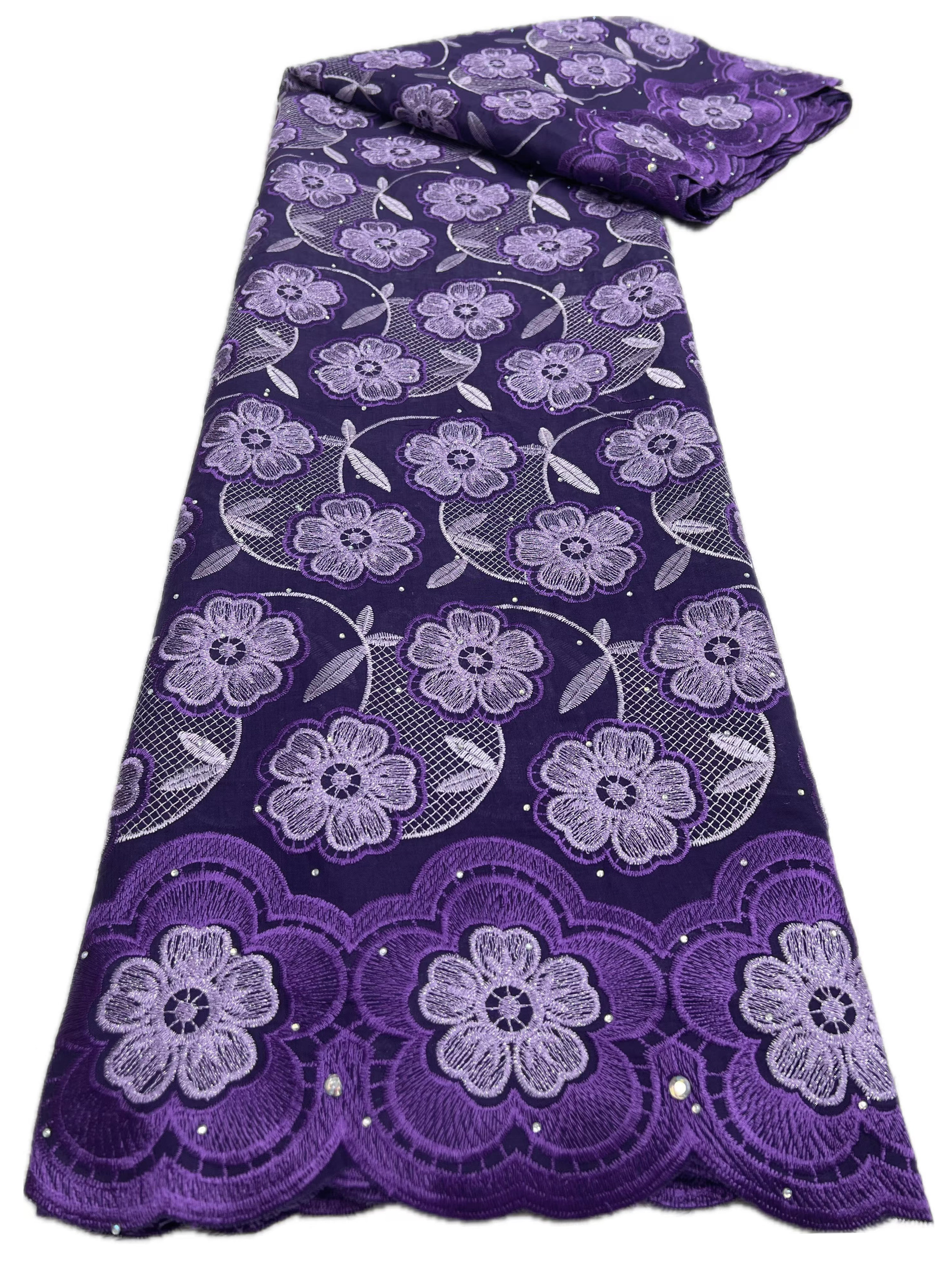 Tecidos de renda de algodão de cetim africano 2025 tecido de renda voile suíço de alta qualidade com pedras tecido de renda nigeriana para vestido: Marfim