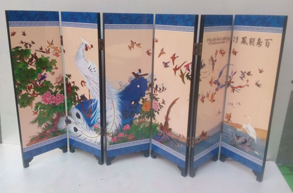 Delicate Chinese lacquer painting by hand *Birds Pay Homage *decorated fold screen.