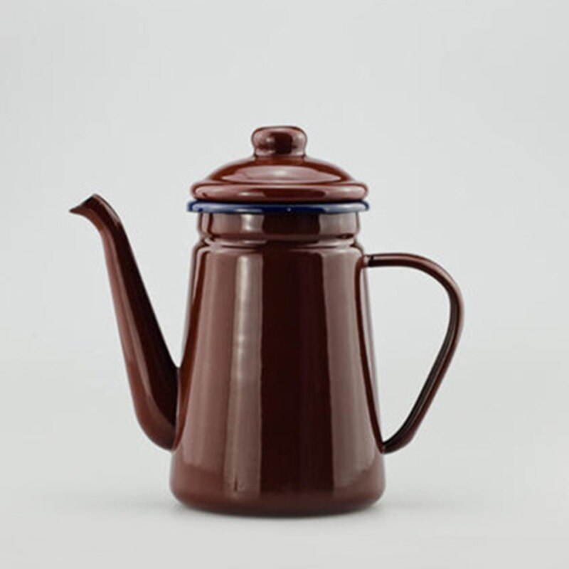 Pot émail 1.1L Pot à café émail bouilloire à thé à la main cuisinière à Induction cuisinière à gaz universel rouge blanc bleu bouilloire électrique Camping: Brown