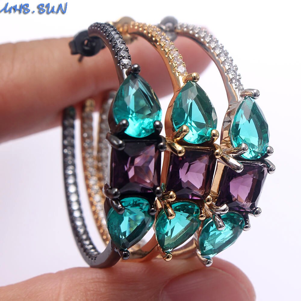 MHS.SUN Geometric Cubic Zircon Women Hoop Earrings Crystal Earrings For Female Jewelry Party