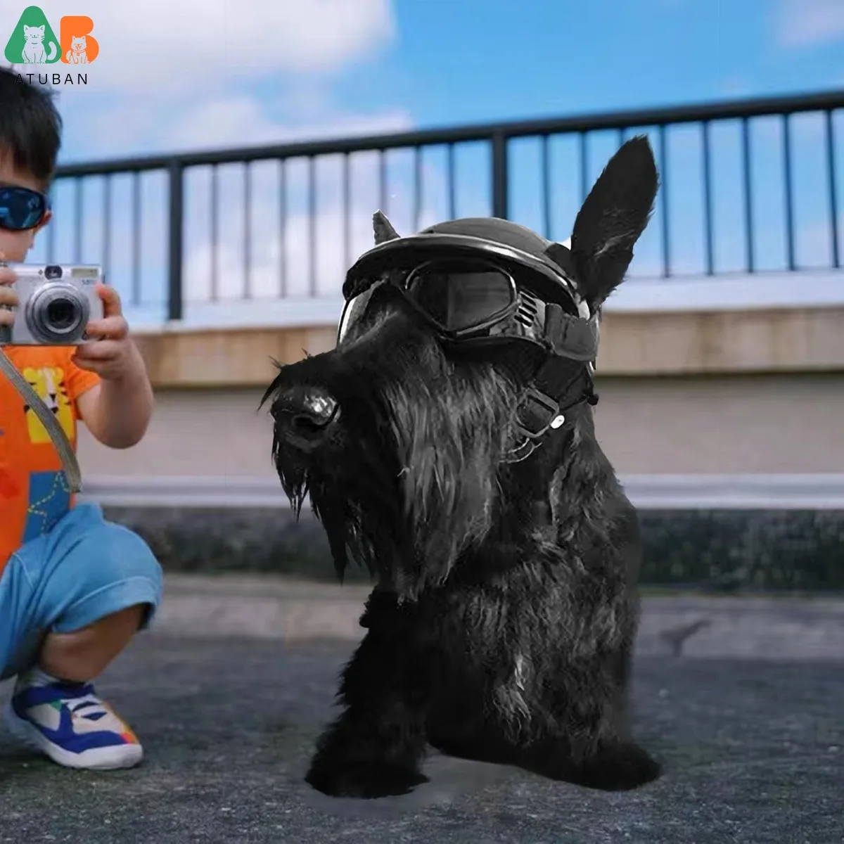ATUBAN Cool Pet Motorcycle Helmet - Lightweight Goggles & Ear Holes , Stylish Protection for Small Dogs Riding & Driving