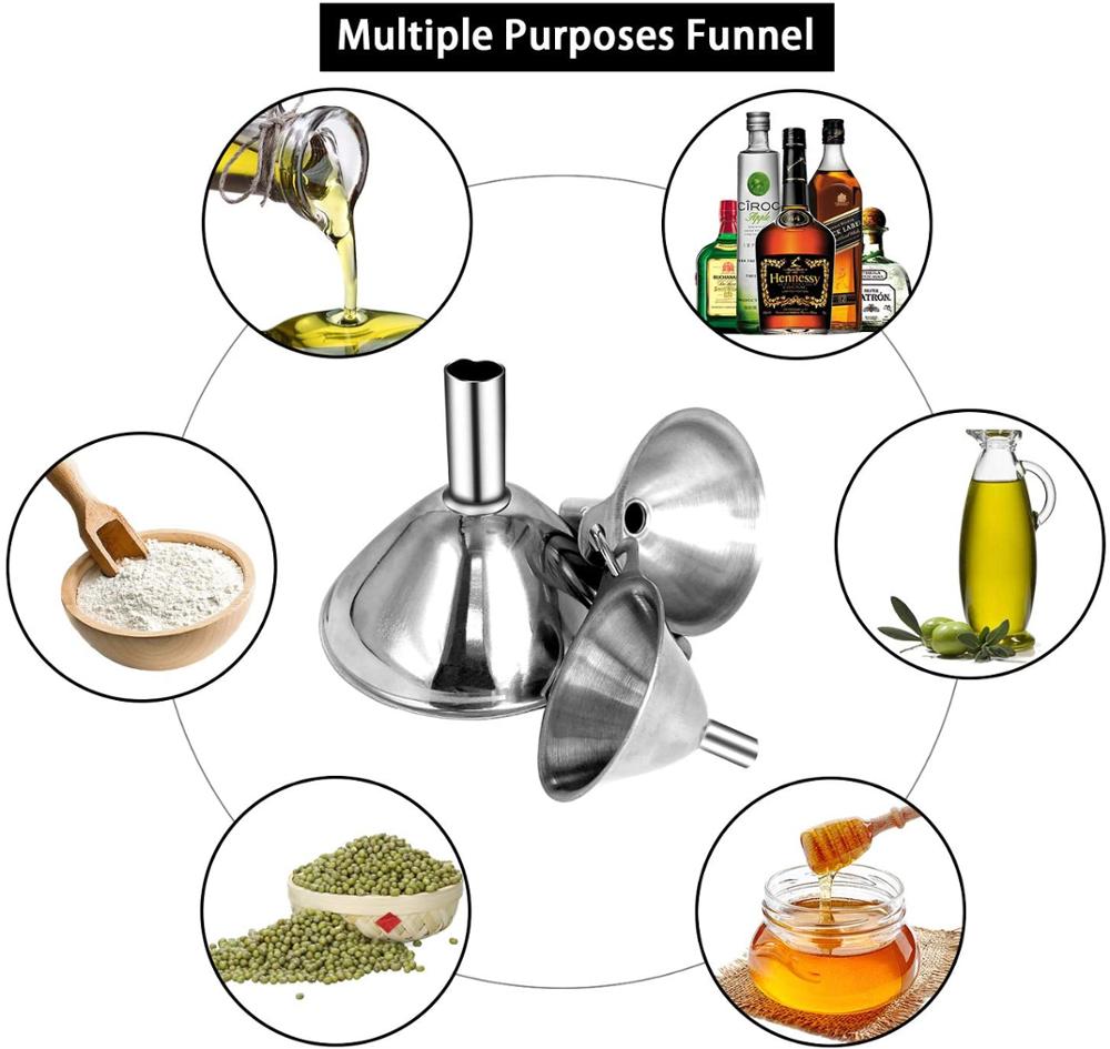 3 Pcs/Set Stainless Steel Funnels Multi-Use Kitchen Funnel Set For Transferring Liquid Fluid Cooking Oils & Powder Tools