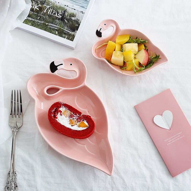 Flamingo Ceramic Plate Dessert Plate Cutlery Cake Plate Cutlery fruit plate Snack Plate Home Decoration