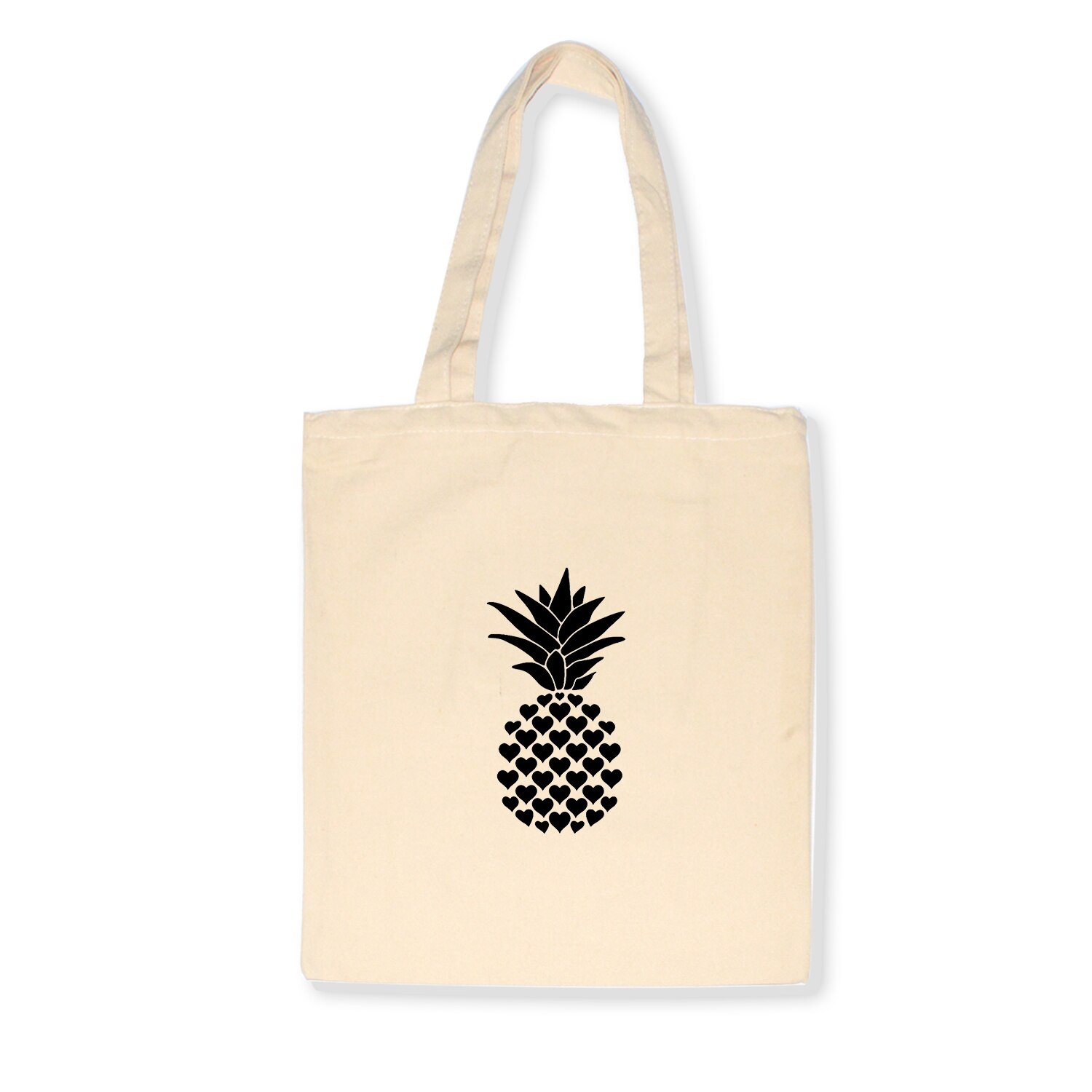 Pineapple Printed Cute Art Colorful Large Capacity Canvas Tote Bag Cloth Reusable Shopping Bag Women Beach Handbags: W172BEIGE