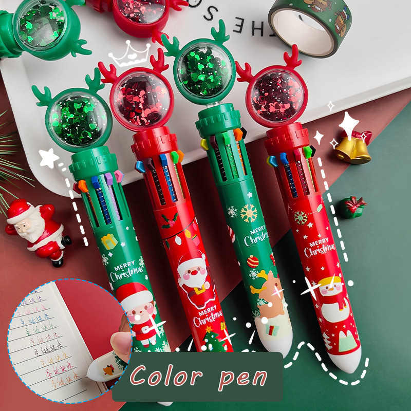 2022 Multicolor Ballpoint Pen Xmas Theme Printed 10 Colors Cute Cartoon Retractable Ballpoint Pens School Office Supply Paint