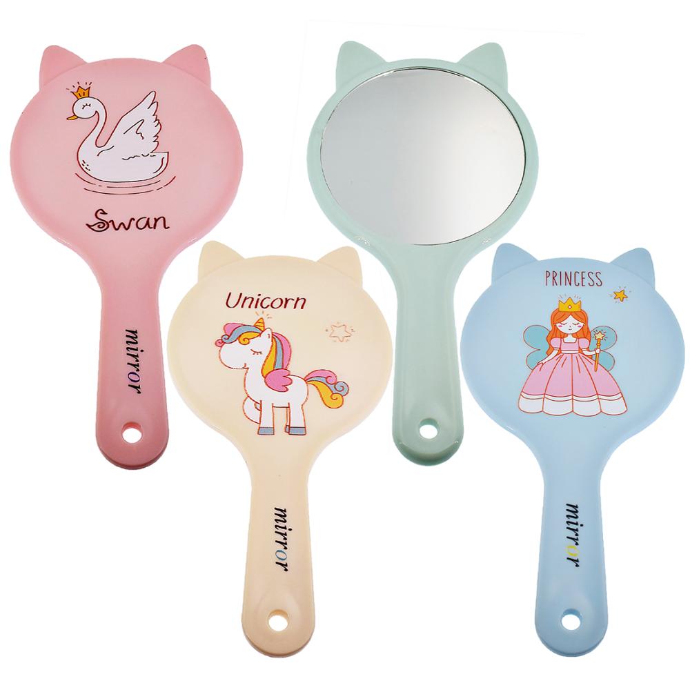 Handgreep make-upspiegel prinsessenkasteel kattenoorvorm ronde cosmetische handspiegel met handvat voor dames schoonheidssalon