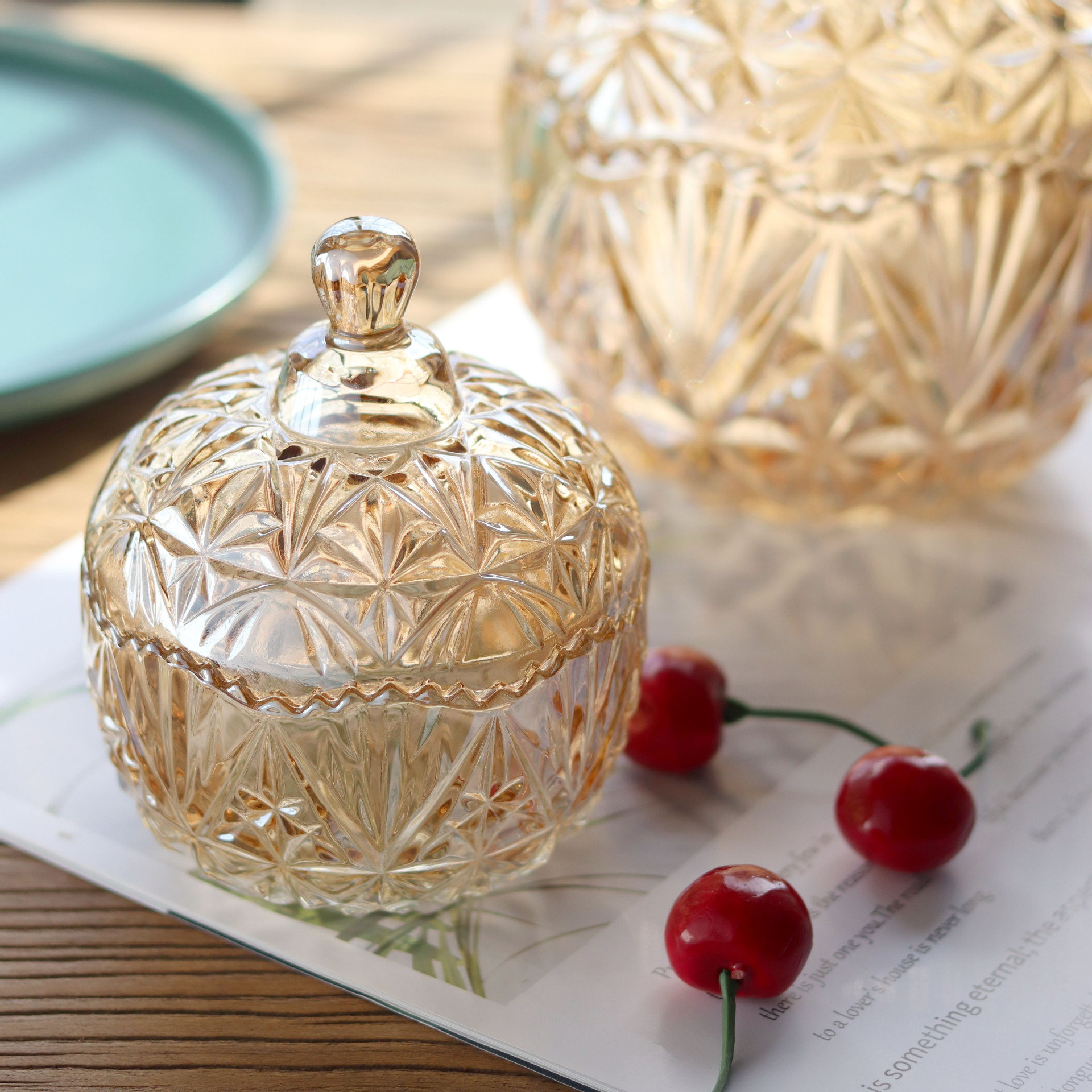 Bernstein Glas Kerze Gläser mit Deckel Jurte Glas Lagerung Krug Glas Leere Tasse Möbel Ornament Diy Kerze Krug