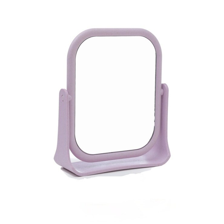 Miroir de maquillage rotatif Double face en paille de blé, de bureau, pour étudiant, de princesse, de vanité, ovale et carré: purple
