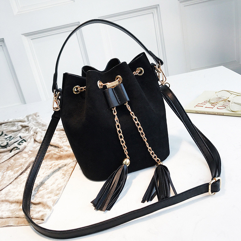 Retro nubuck dames leren handtassen crossbody bucket bags voor dames grote capaciteit vintage schoudertas torebki damskie: Zwart 02