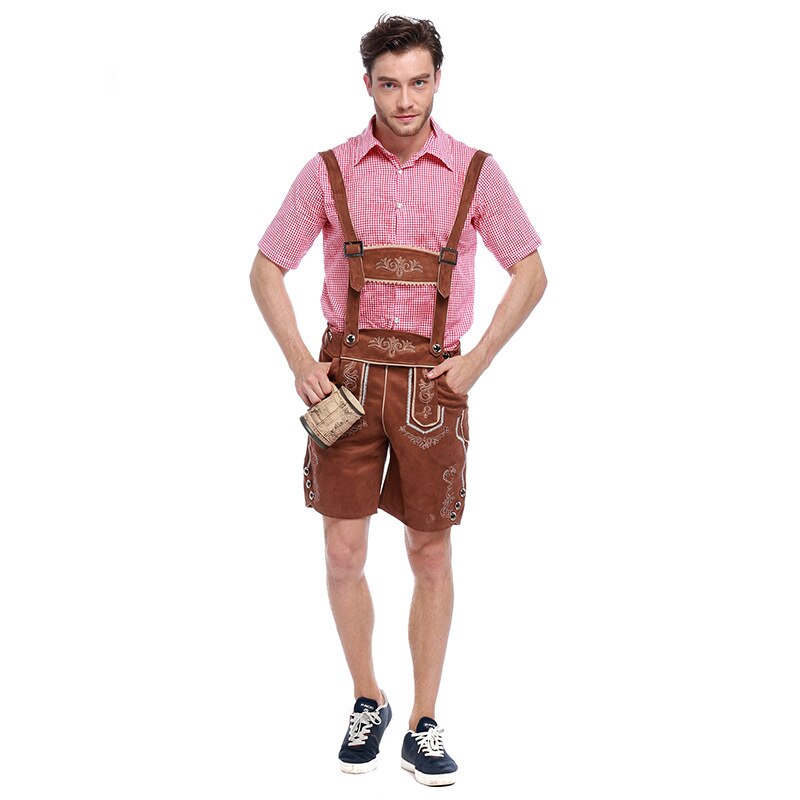 Oktoberfest Traje Cosplay Adulto Homens Calças Suspensórios Lederhosen Bavarian Beer Festival Alemão Octoberfest Trajes de Halloween: Rosa / S