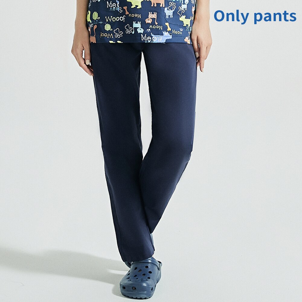 Health service desigh women suits V-neck Beautician workwear dog print scrub tops Short Sleeved pet store work clothing: pants / XXL