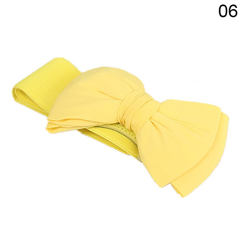 Women Bowknot Cummerbunds Elastic Bow Wide Stretch Bukle Waistband Belt 12 Colors Girl Dress Accessories Waist Belts: Yellow