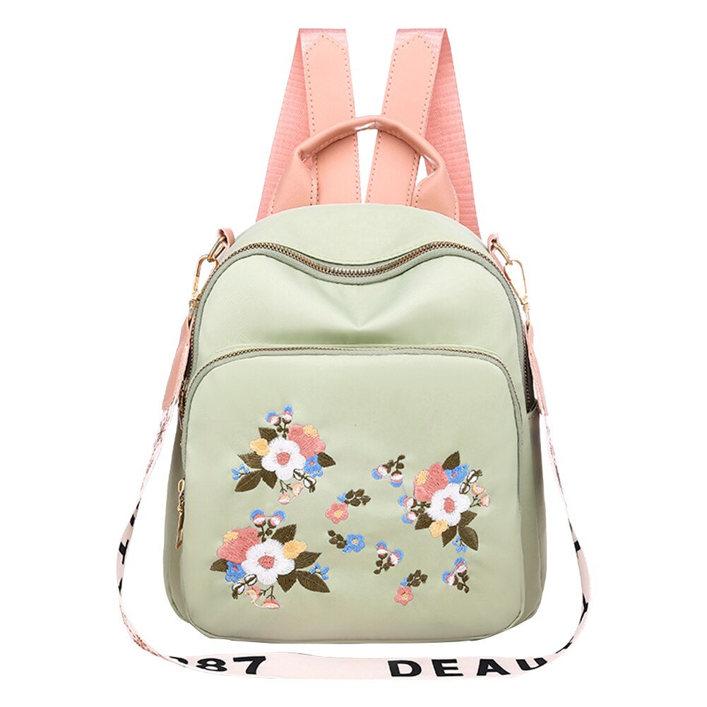 Oxford Tuch Stickerei Frauen Schulter Rucksack retro Blume Gedruckt Multi Reißverschluss Pack lässig Mädchen Schüler Schule Tasche: Grün