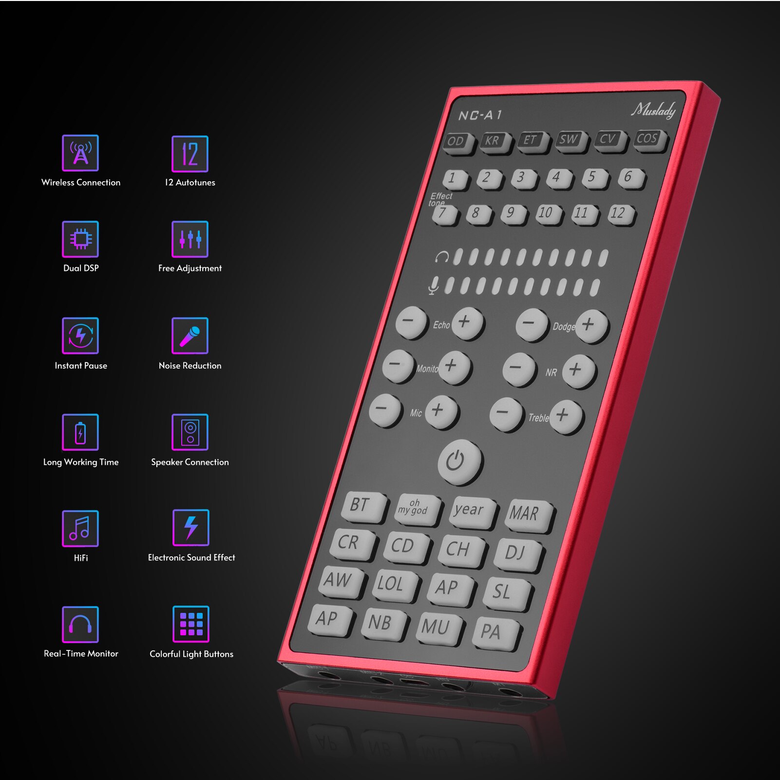 Muslady NC-A1 Mini Sound Mixer BT USB 3.5mm TRRS Port with Sound Effects for Live Online Karaoke Recording on Phone Computer