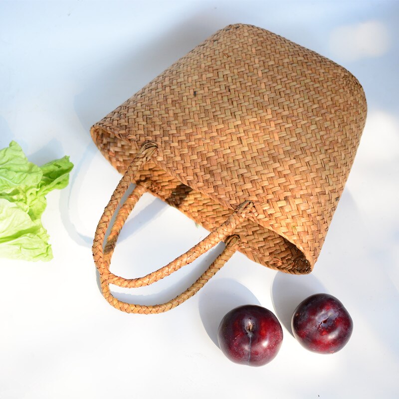 Casual Borsa di Paglia Naturale di Vimini Sacchetti di Tote Delle Donne Intrecciato Borsa per Il Giardino Fatti a Mano Mini Rattan Intrecciato Borse