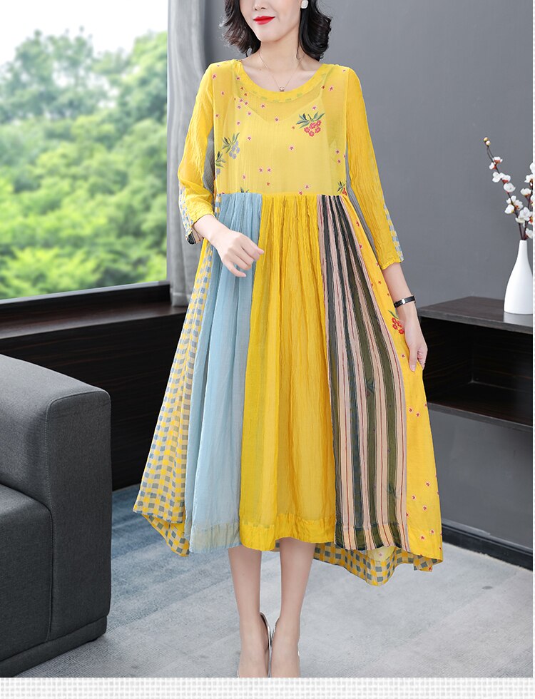 ZUOMAN-vestido Midi Floral de seda de morera para mujer, ropa de primavera y verano, holgado, 4XL talla grande, ceñido, , para