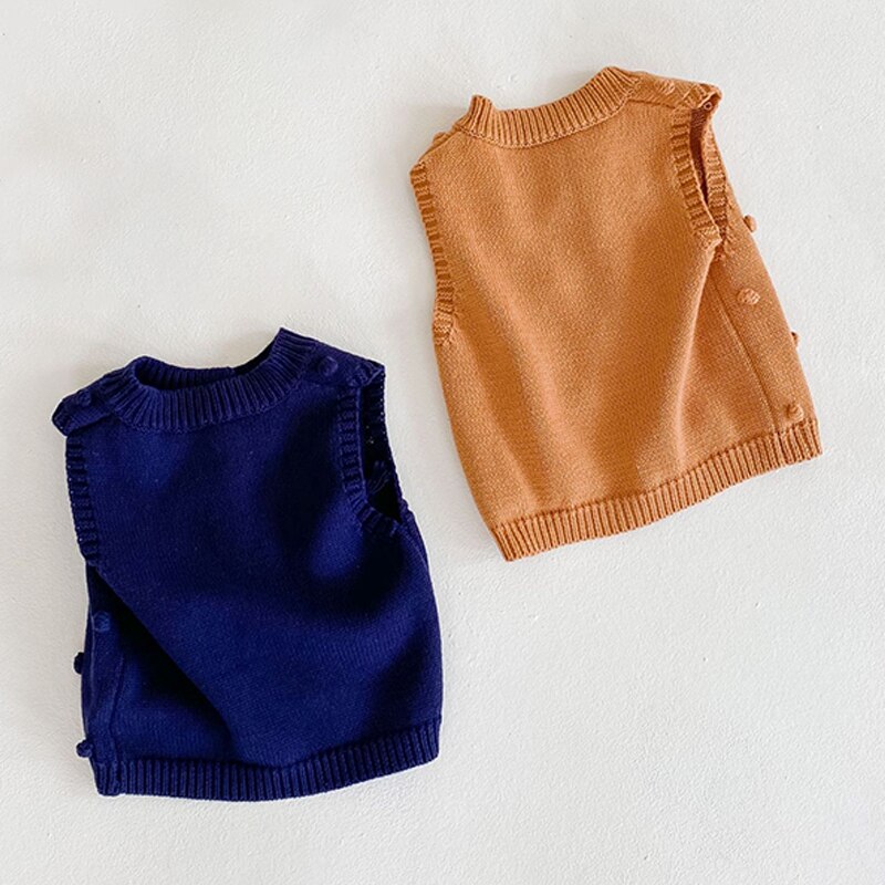 Höst pojkar tjejer babytröja stickad handgjord bollväst jacka wild cardigan