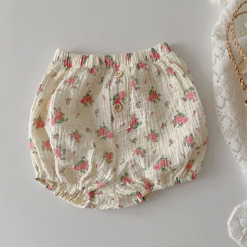 2022 letnie nowe dziecięce śliczne spodnie Pp śliczne nadruk niedźwiedzia dziecięce spodenki chłopięce modne spodenki dziecięce kropka luźne krótkie spodenki malucha: floral / 6M  66cm