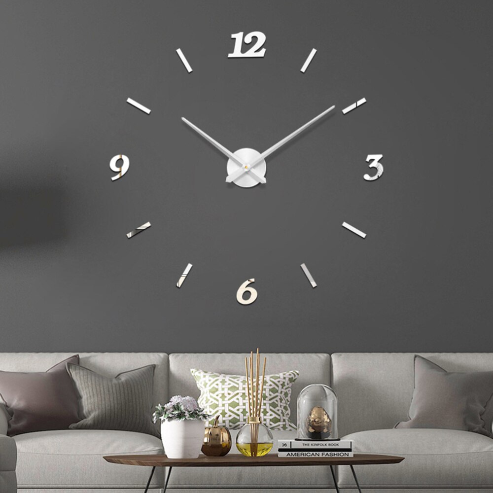 Oversized Number Wall Decorative Acrylic Golden Wall Hanging Clock DIY Home Decor Metal Clock Room Decoration without Battery