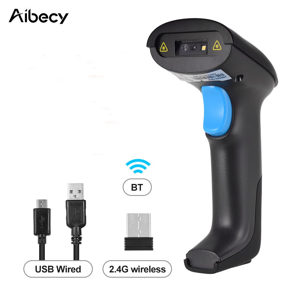 Aibecy Handheld 3-in-1 Barcode Scanner BT&2.4G Wireless & Wired 1D 2D Bar Code Reader with Receiver USB Cable for Mobile Payment: BT 2.4G and Wired