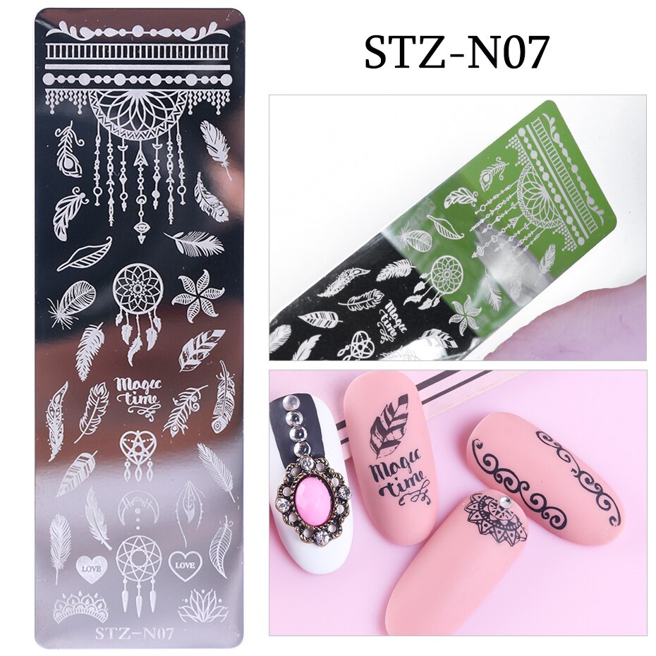 1 stücke Nagel Stanzen Platten Blume Blatt Geometrie Tiere Bild Stempel Vorlagen Dreamcatch N01-12Maniküre Drucken Schablone Werkzeuge: STZ-N07