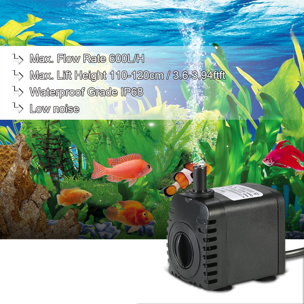 AC 220-240V Water Pump Water Fountains Pump Filter Fish Pond Ultra-Quiet Submersible Pump for Aquarium Tank Fountain 600L/H 8W