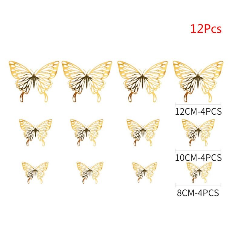 12 stuks 3d muurstickers vlinder muurstickers voor huisdecoratie diy koelkaststicker kamerdecoratie feest bruiloft decoratie: Goud
