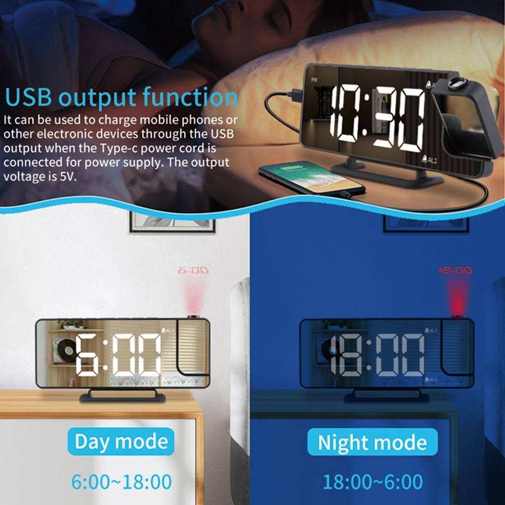 LED Digital Alarm Clock Watch Table Electronic Desktop 2 USB FM Snooze Wake 2 Clocks Alarm Time Radio Function Projector Up G4W3