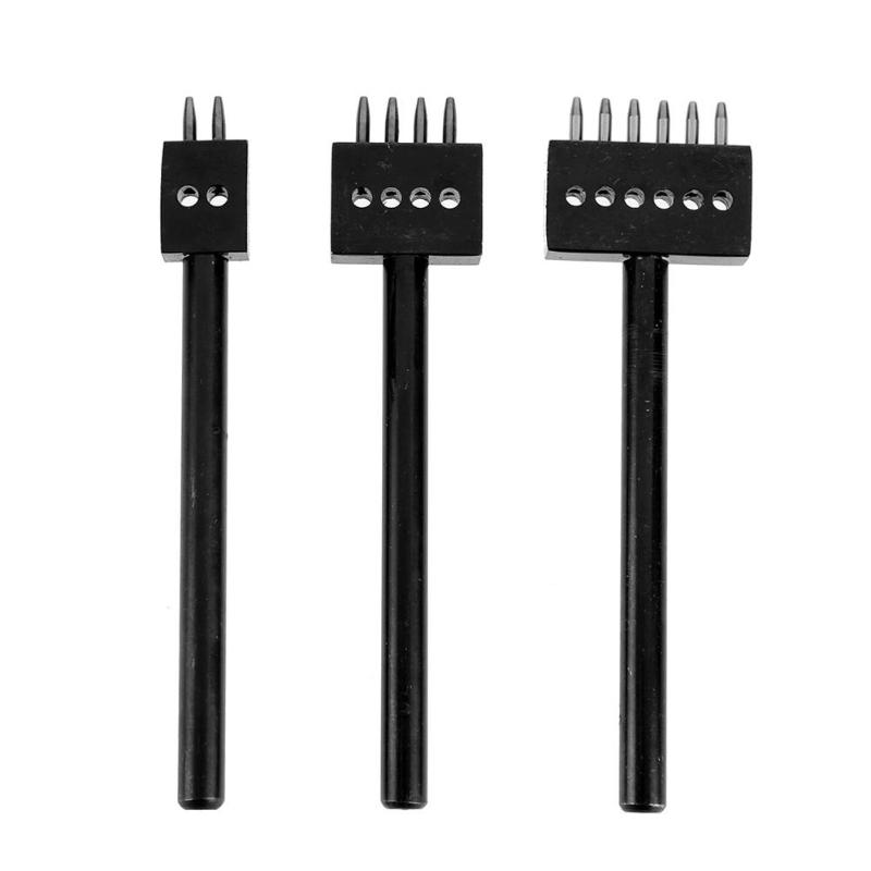 3pcs/Set 5mm Pitch 2 4 6 Prong Hardened Leather Hole Punch Leather Stitch Punching Tools Leathercraft Leather Craft Tool Kit