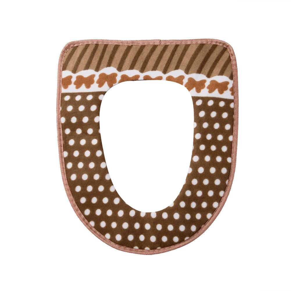 Warm Soft Toilet Cover Seat Lid Top Cover Pad Bathroom Warmer Toilet Seat Bowl Soft Zipper Flower Washable Toilet Seat Cover: Brown