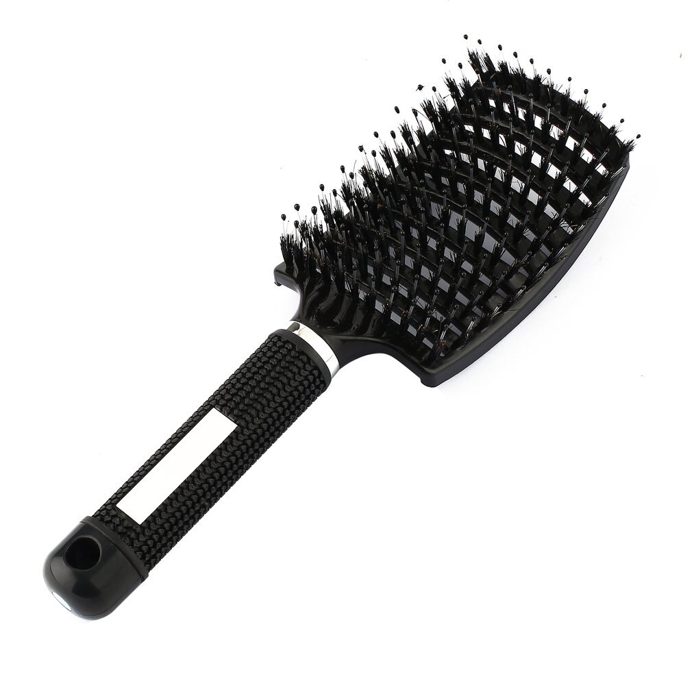 Kvinder kvindeligt hår hovedbundsmassage kam børste og nylon hårbørste våd krøllet detangle hårbørste til salon frisør styling værktøjer: Sort