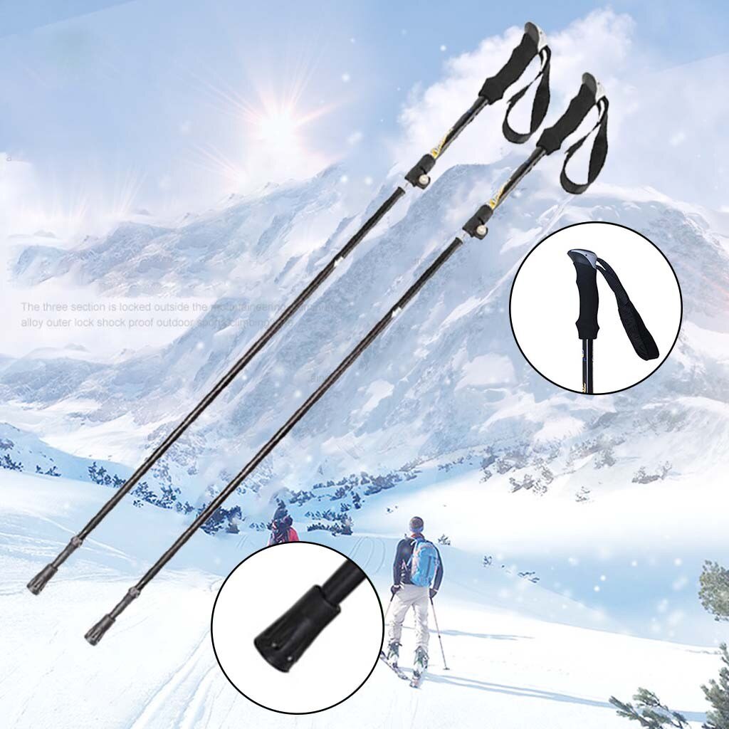 Outdoor Winter Handle Ski Poles 5 Knots Aluminum Folding Mountaineering Crutch Tungsten Tip Climbing Sport Trekking Pole#40