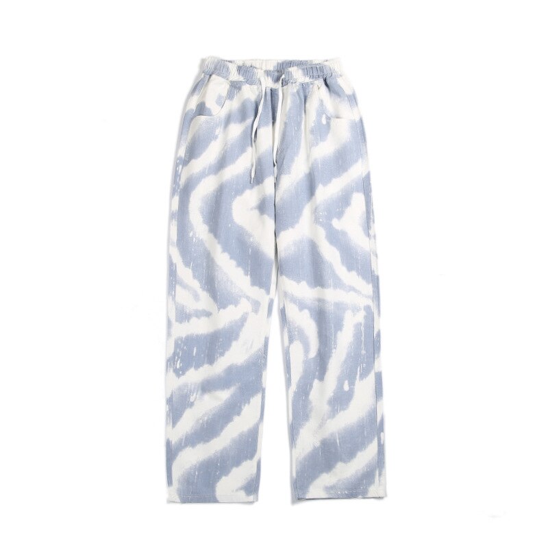 style spring and e spring andutumn Tie-Dye Sports Men's Casual Hip-Hop High Street Elastic Waist Trendy Wide-Leg Jeans