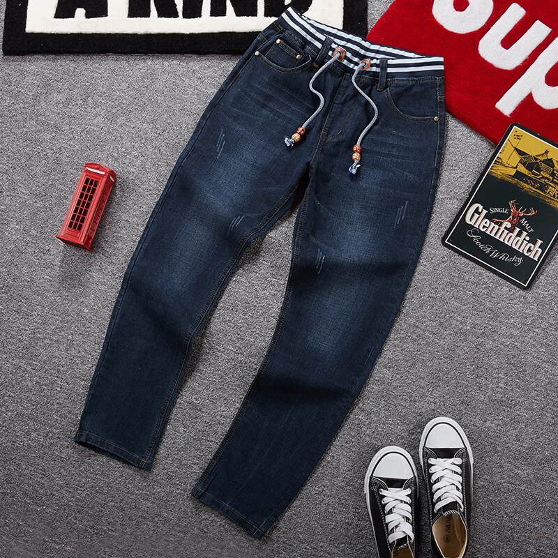 Pluss størrelse 44 46 48 klassiske, løse, rette jeans til menn virksomhet uformelle denim stretchbukser til menn svart blå bukser