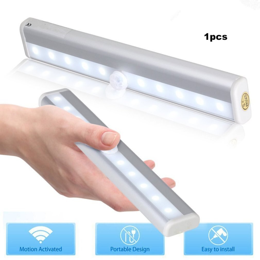 Smart Led Night Light Human infrared Induction Sensor Light Battery Recharging Lamp 10 LED Wardrobe Cabinet Lights
