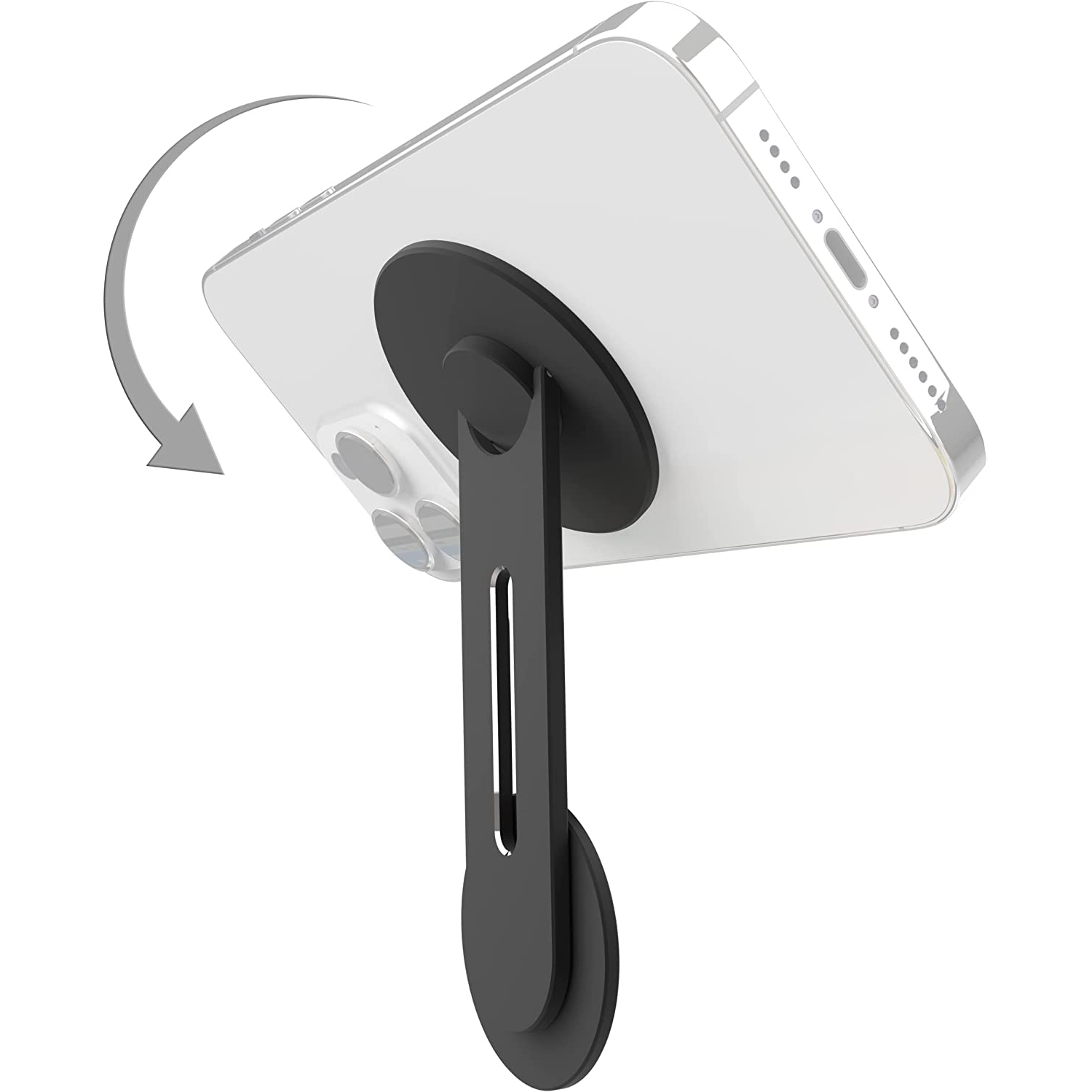 Uchwyt do laptopa Continuity Flip do iPhone'a, wąski magnetyczny uchwyt na telefon, obrotowy o 180 stopni ° do laptopów i monitorów, regulowane ramię magnetyczne: Black
