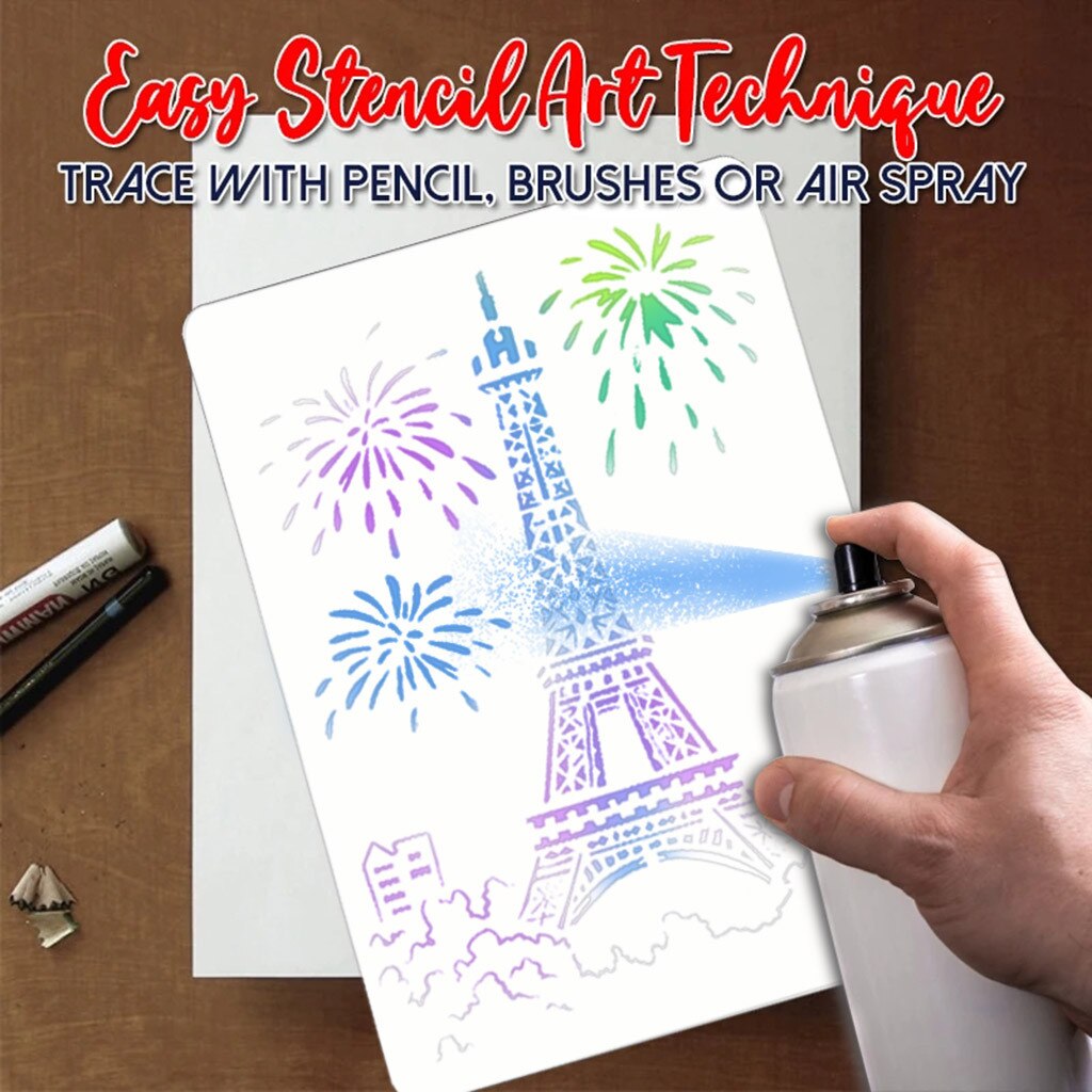 Eiffel Tower Craftly Painting Stencils Set for Journal Stencil Plastic Planner Set DIY Drawing Template April 13rd #