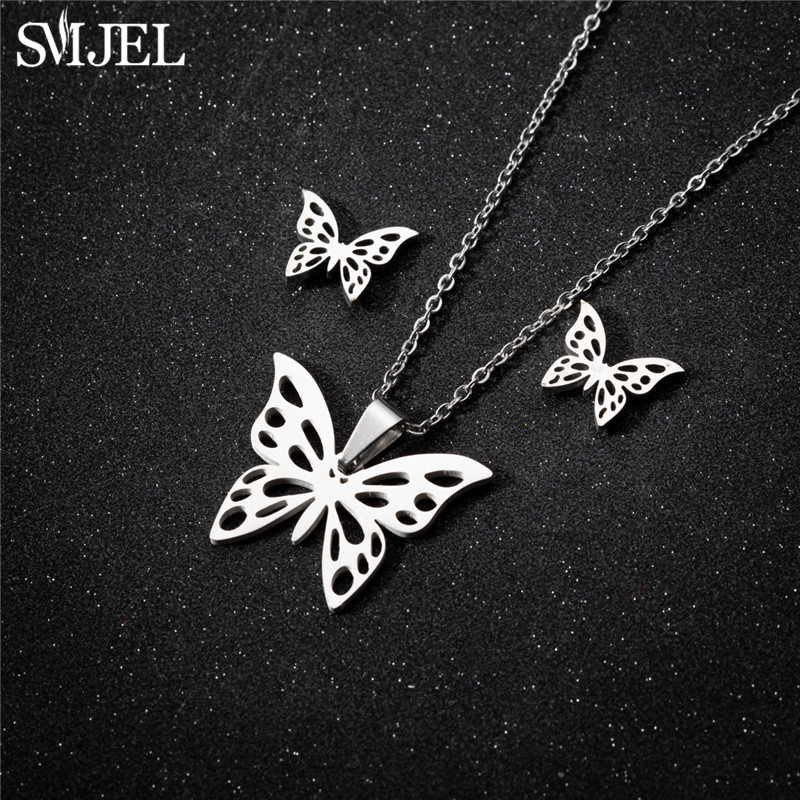 Juegos de joyas para mujer de mariposa de acero inoxidable de estilo coreano, collar con colgante de insecto y abeja de dibujos animados, de boda para playa de verano para niñas: Color dorado