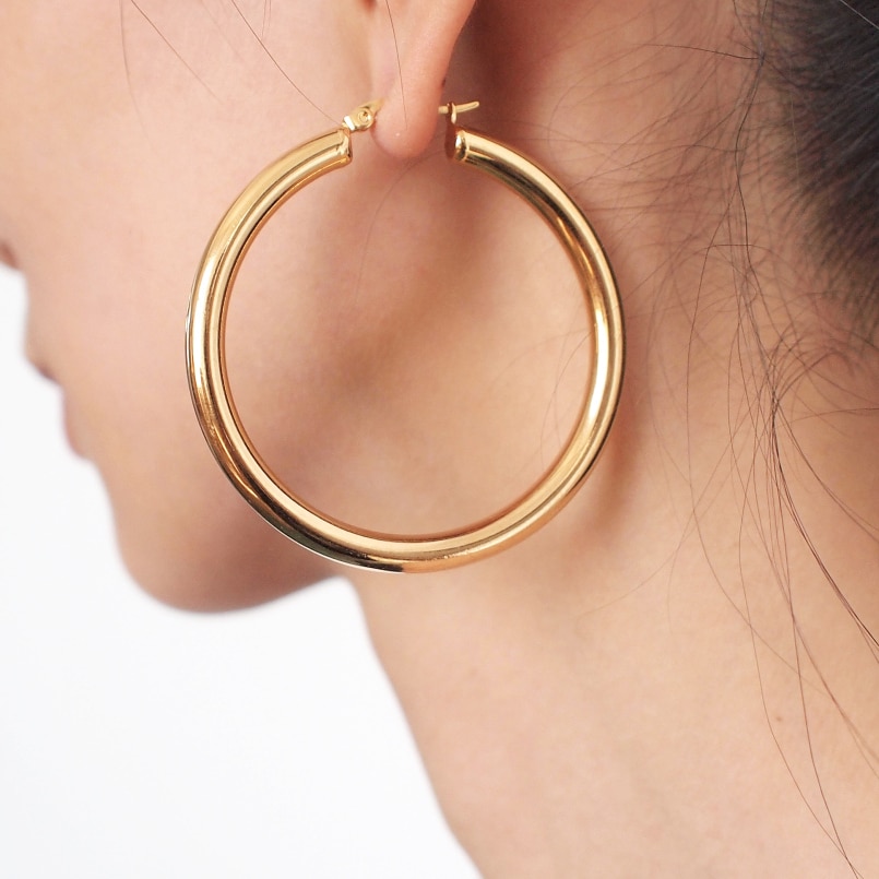 Punk 55mm Diameter Wide Hoop Earrings For Women Stainless Steel Tube Statement Earrings Jewelry UKMOC