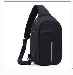 Anti-theft Waterproof Invisible Zipper Women Chest Bag Official Document Business Multifunction USB Port Oblique Satchel Bag: Black