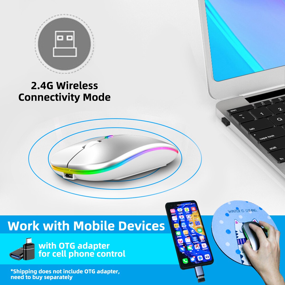 ANKNDO Wireless Mouse RGB Rechargeable Bluetooth Mouse Ultra-Thin 2.4G USB Mous Mute Mouse Mice For PC Laptop Computer Mause